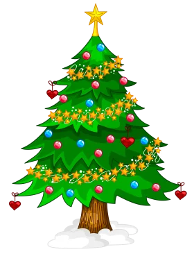 Festive Christmas Tree Clipart with Golden Star and Colorful Ornaments