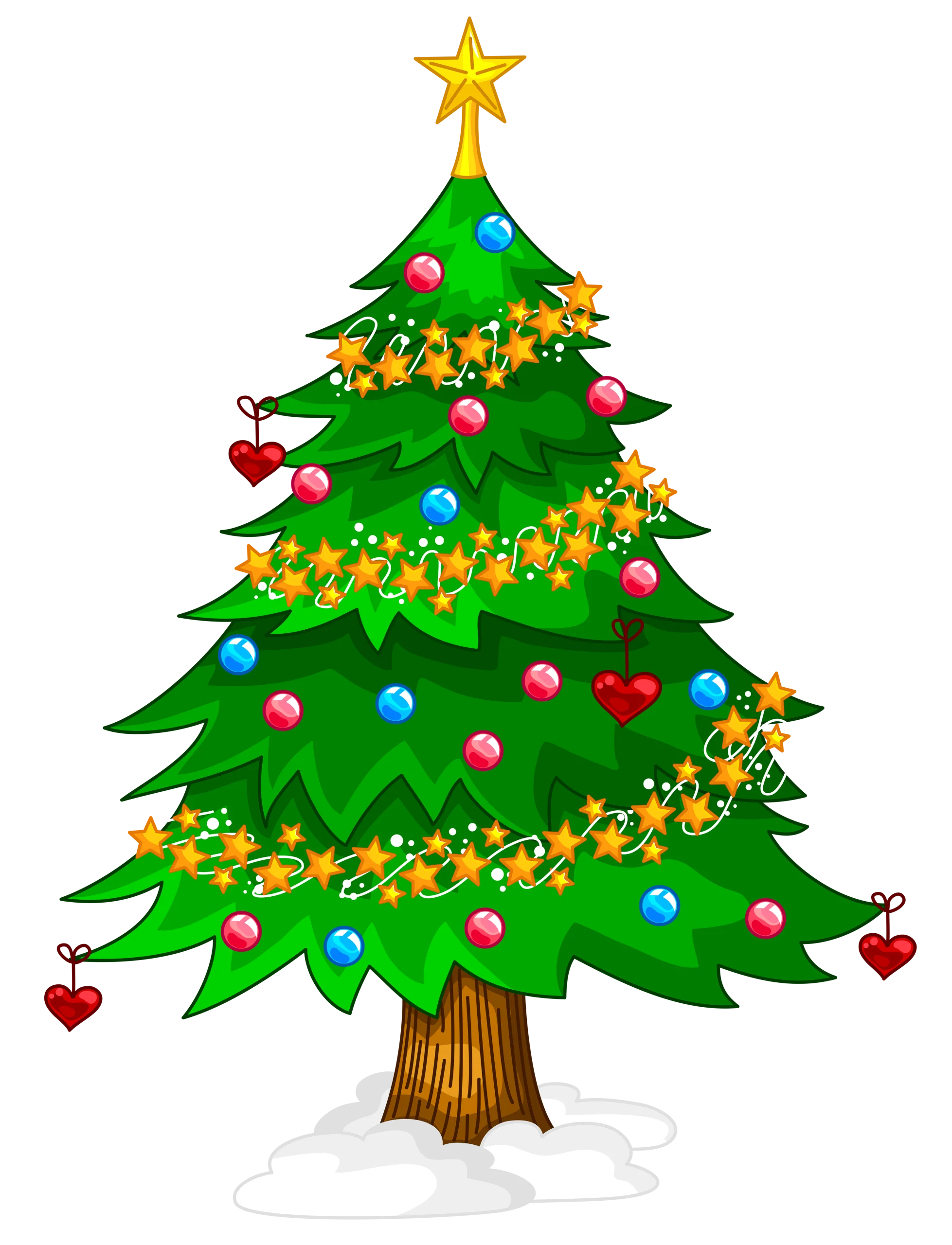 Festive Christmas Tree Clipart with Golden Star and Colorful Ornaments