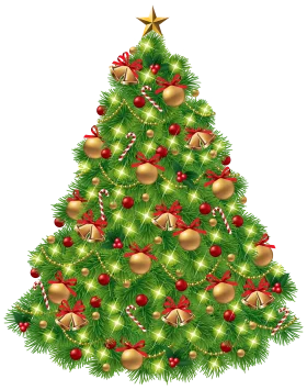 Festive Christmas Tree Clipart with Golden Star and Shimmering Ornaments