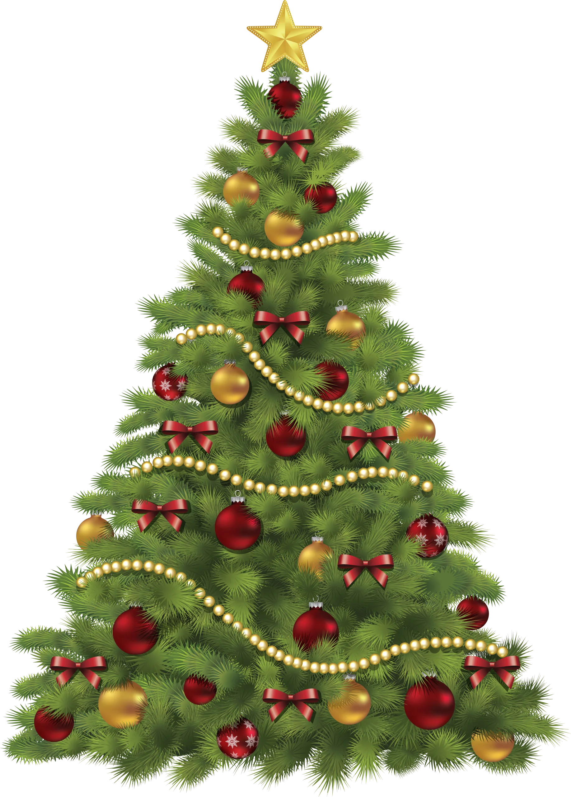 Festive Classic Christmas Tree Clipart with Ornaments and Golden Star