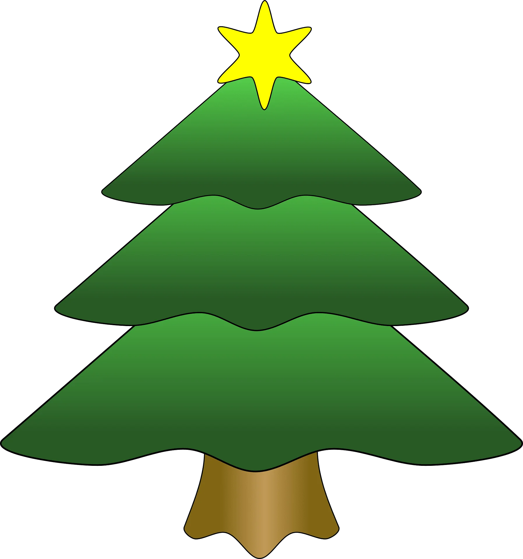 Festive Evergreen Christmas Tree Clipart with Radiant Golden Star Topper