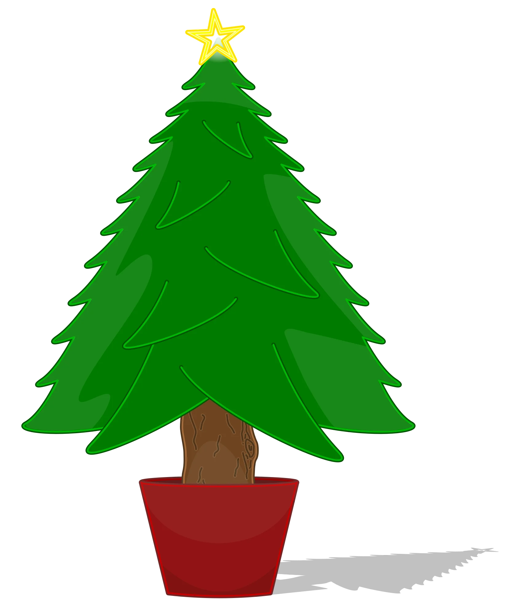 Festive Green Christmas Tree Clipart with Golden Star and Red Pot
