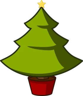 Festive Green Christmas Tree Clipart with Golden Star and Red Base