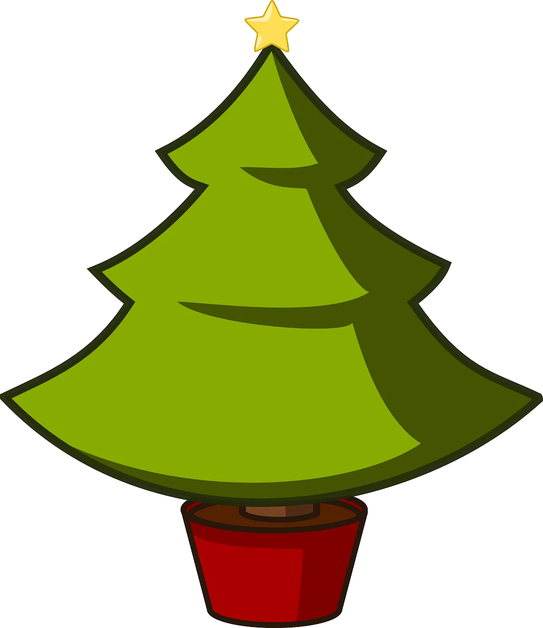 Festive Green Christmas Tree Clipart with Golden Star and Red Base