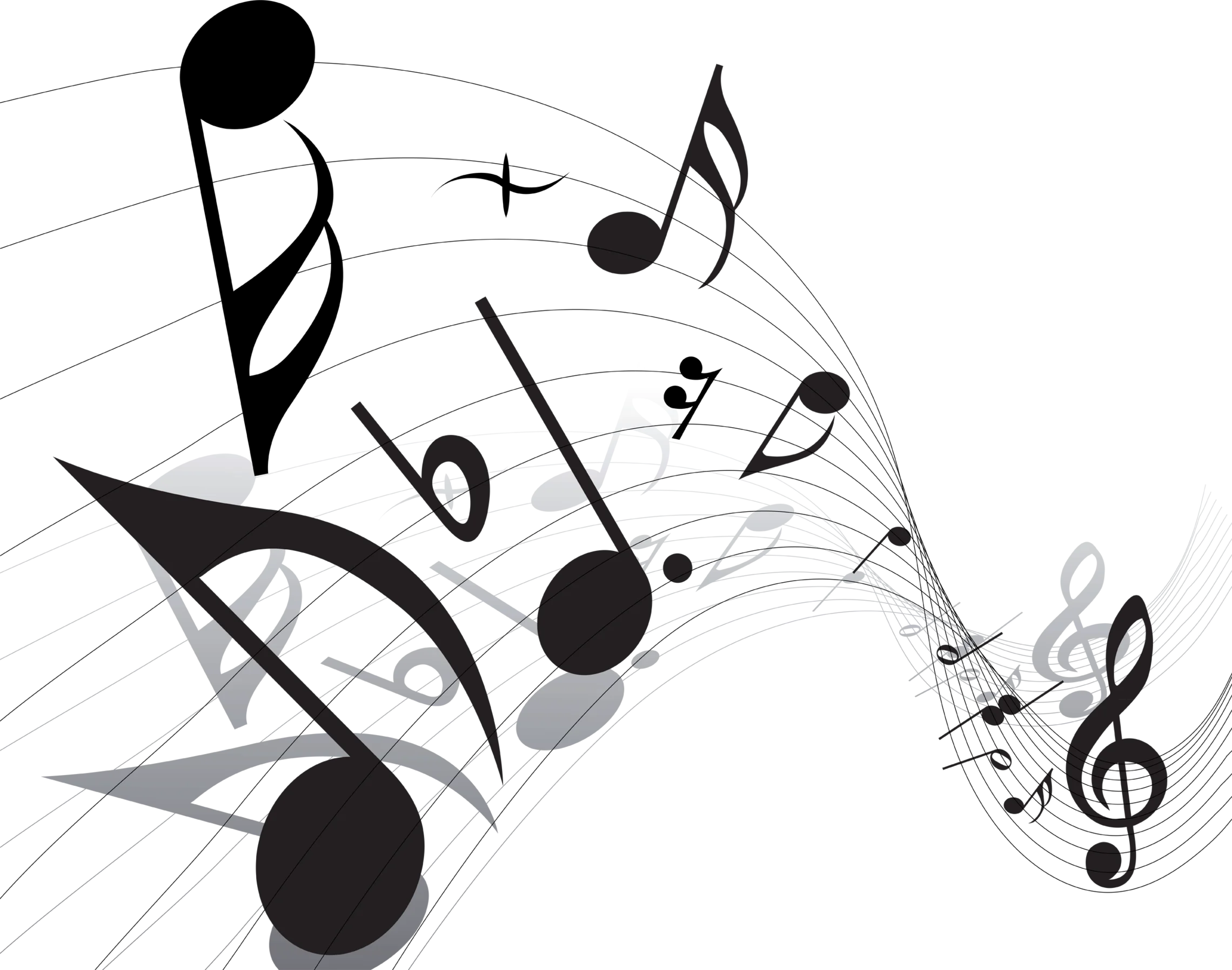 Harmony in Motion: Elegant Musical Notes Clipart Illustration Swirling Dynamically