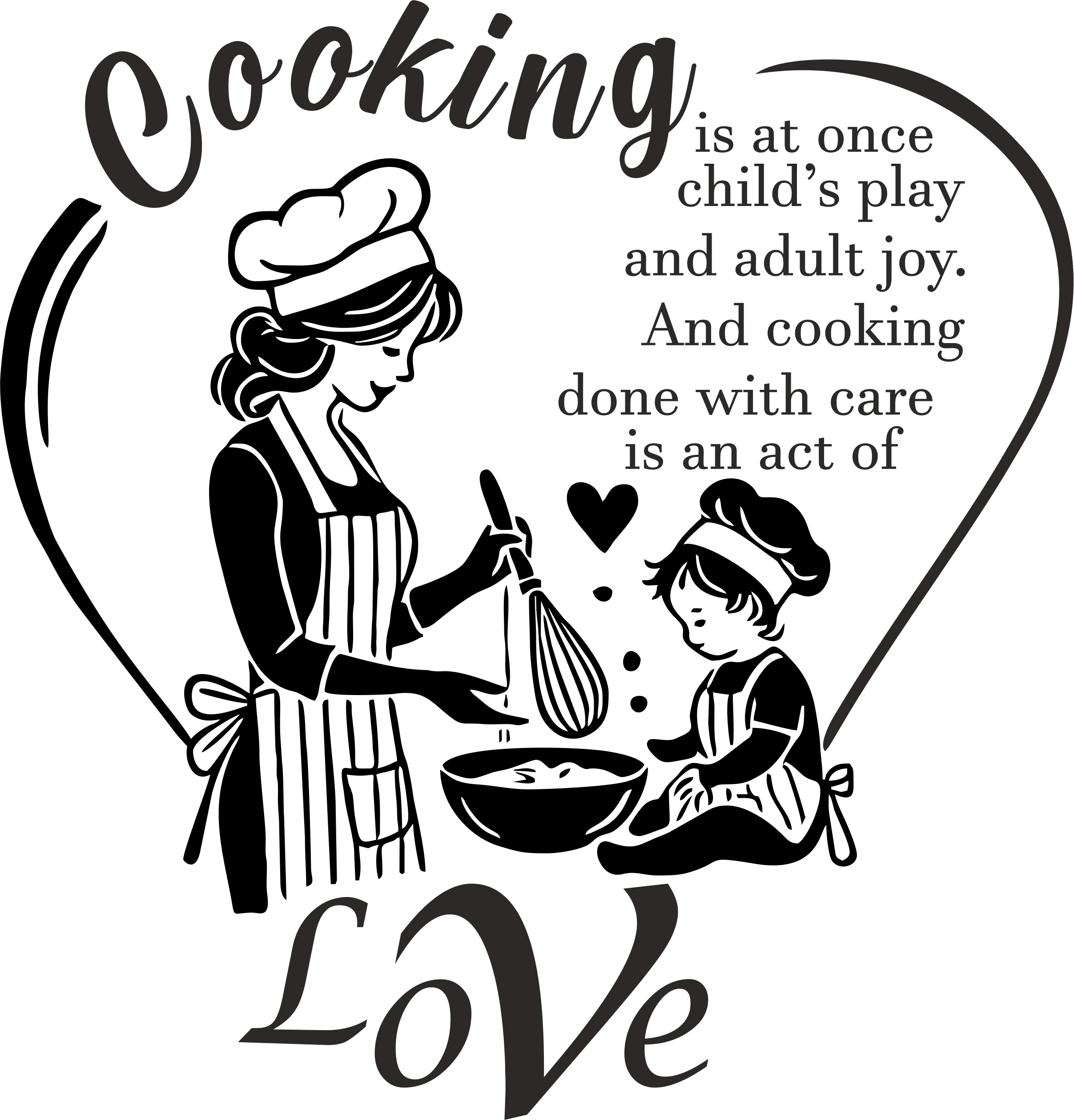 Heartwarming Vintage-Style Cooking Love Clipart with Parent and Child
