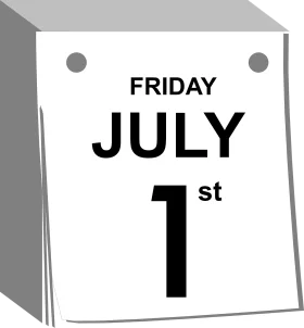Minimalist Black and White Desk Calendar Clipart Showcasing July 1st Date