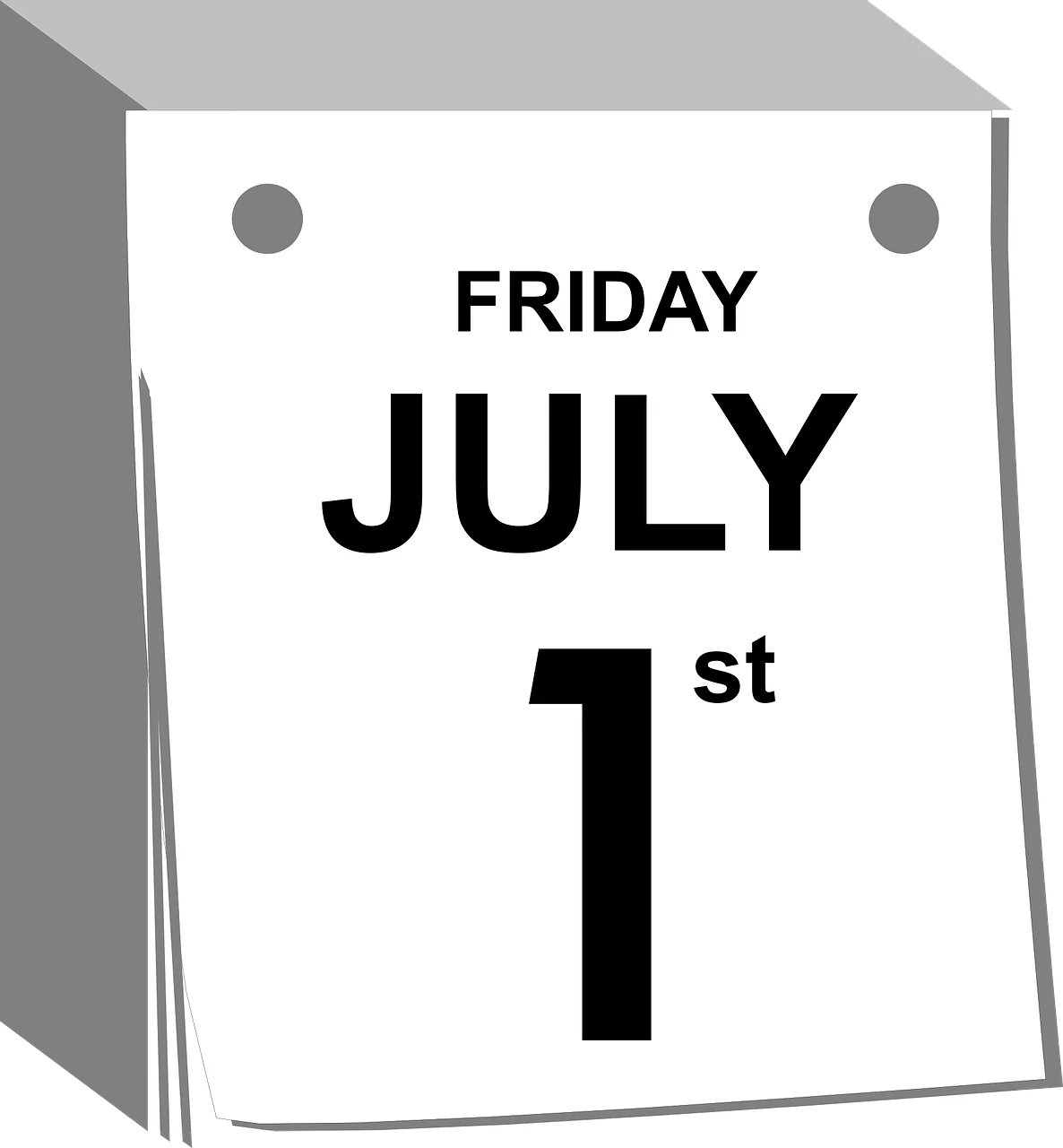 Minimalist Black and White Desk Calendar Clipart Showcasing July 1st Date