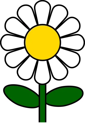Simple and Cheerful White Daisy Clipart with Bright Yellow Center and Green Stem