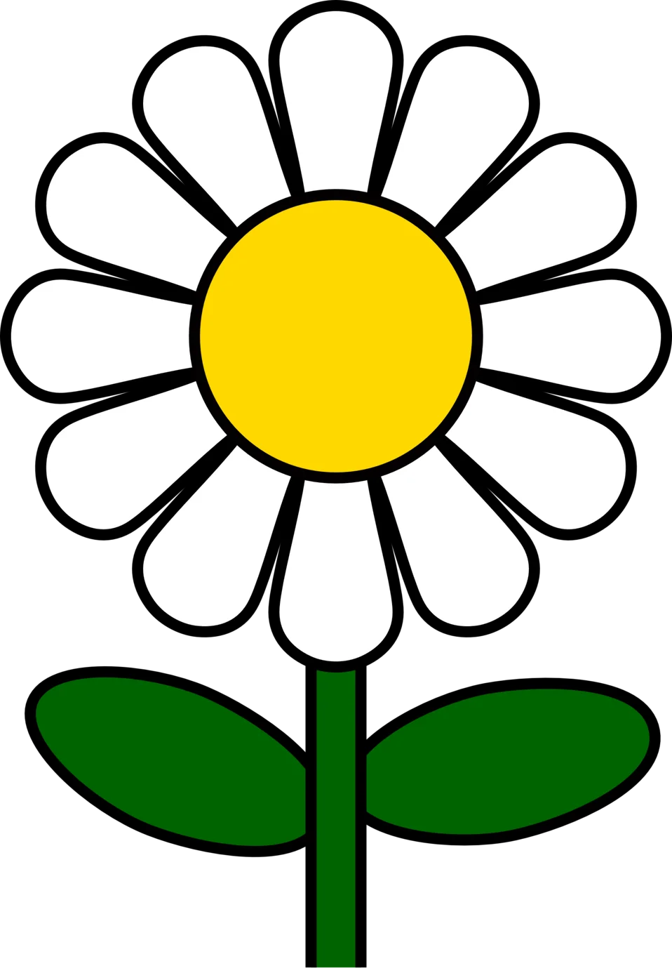 Simple and Cheerful White Daisy Clipart with Bright Yellow Center and Green Stem