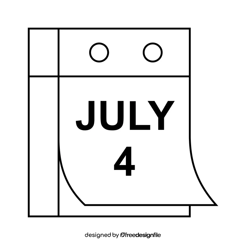 Simple Minimalist July 4th Calendar Page Clipart Design in Black and White