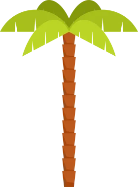 Stylized Tropical Palm Tree Clipart with Lush Green Leaves and Textured Trunk
