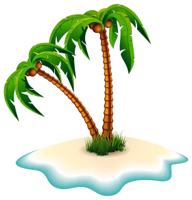 Tropical Paradise Escape: Serene Palm Trees on Tiny Sandy Island Clipart