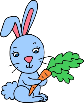 Adorable Blue Bunny Embracing Fresh Carrot - Playful Cartoon Clipart Design