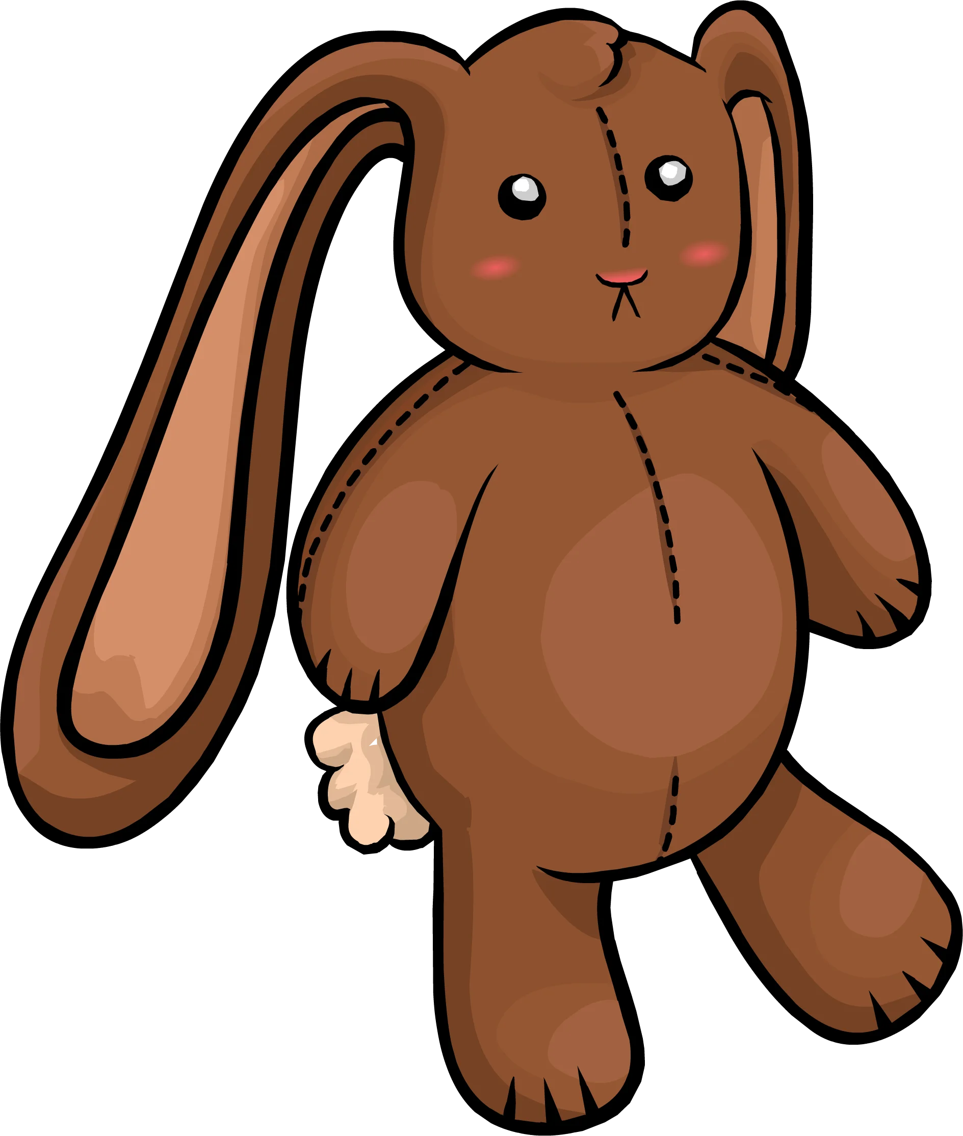 Adorable Brown Bunny Soft Toy Clipart with Stitched Details and Long Ears