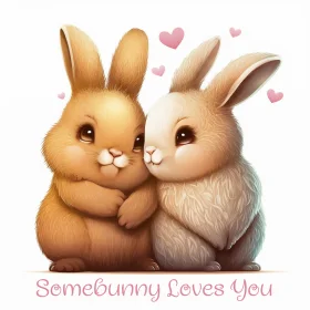 Adorable Somebunny Loves You Cute Bunny Rabbit Couple Clipart Illustration