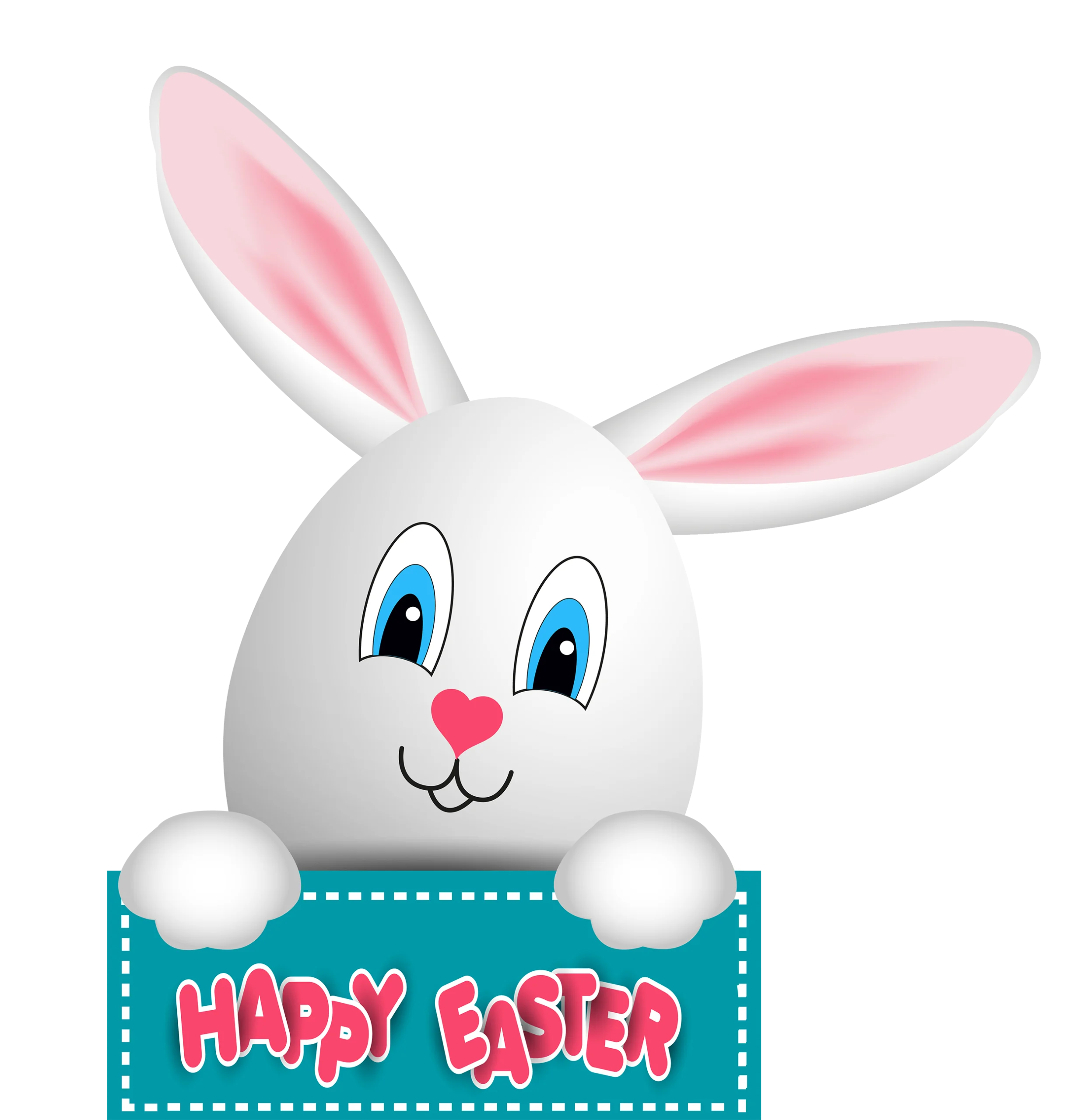 Adorable White Easter Bunny Clipart with Cheerful 'Happy Easter' Sign