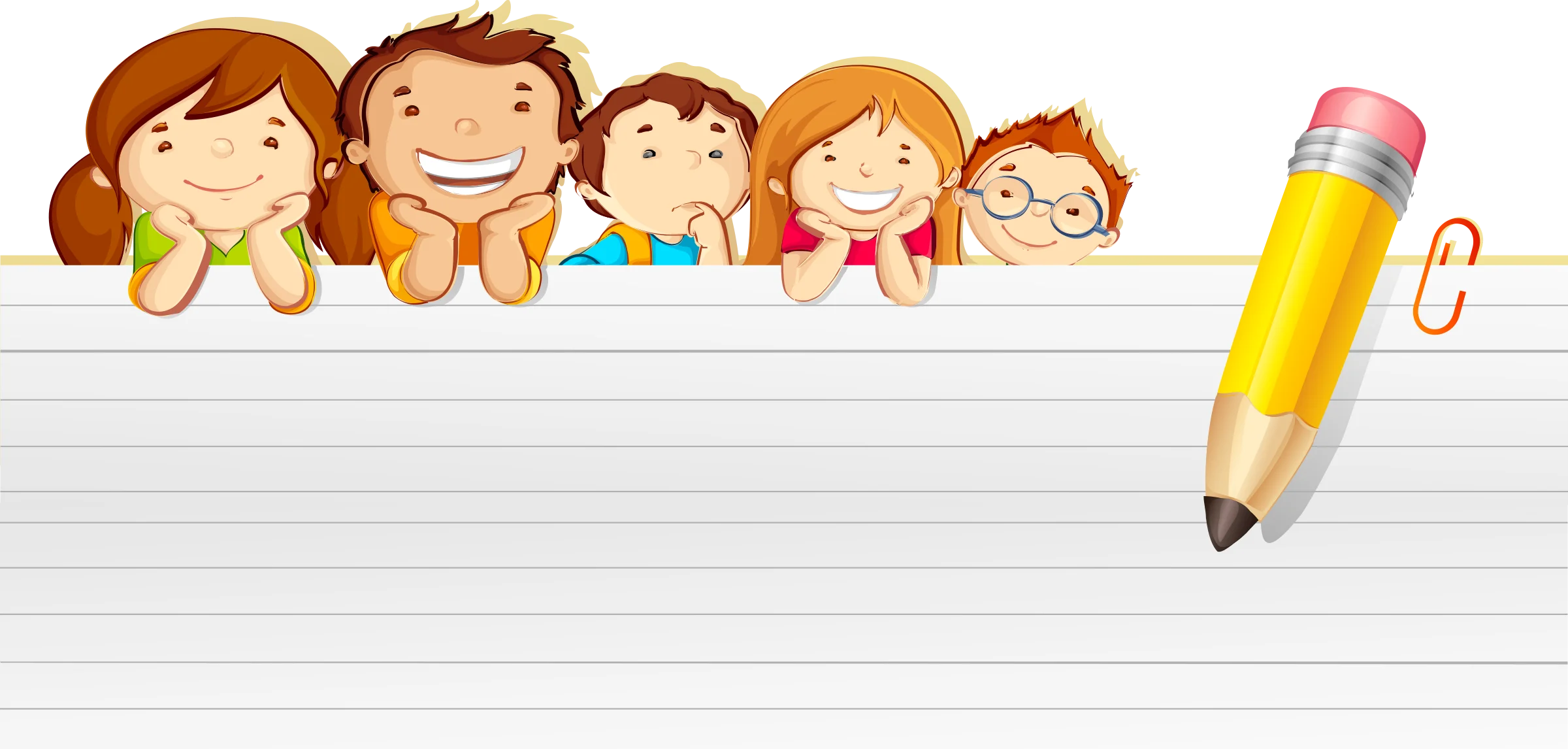 Cheerful Cartoon Children Peeping Over Blank Notebook Clipart Design