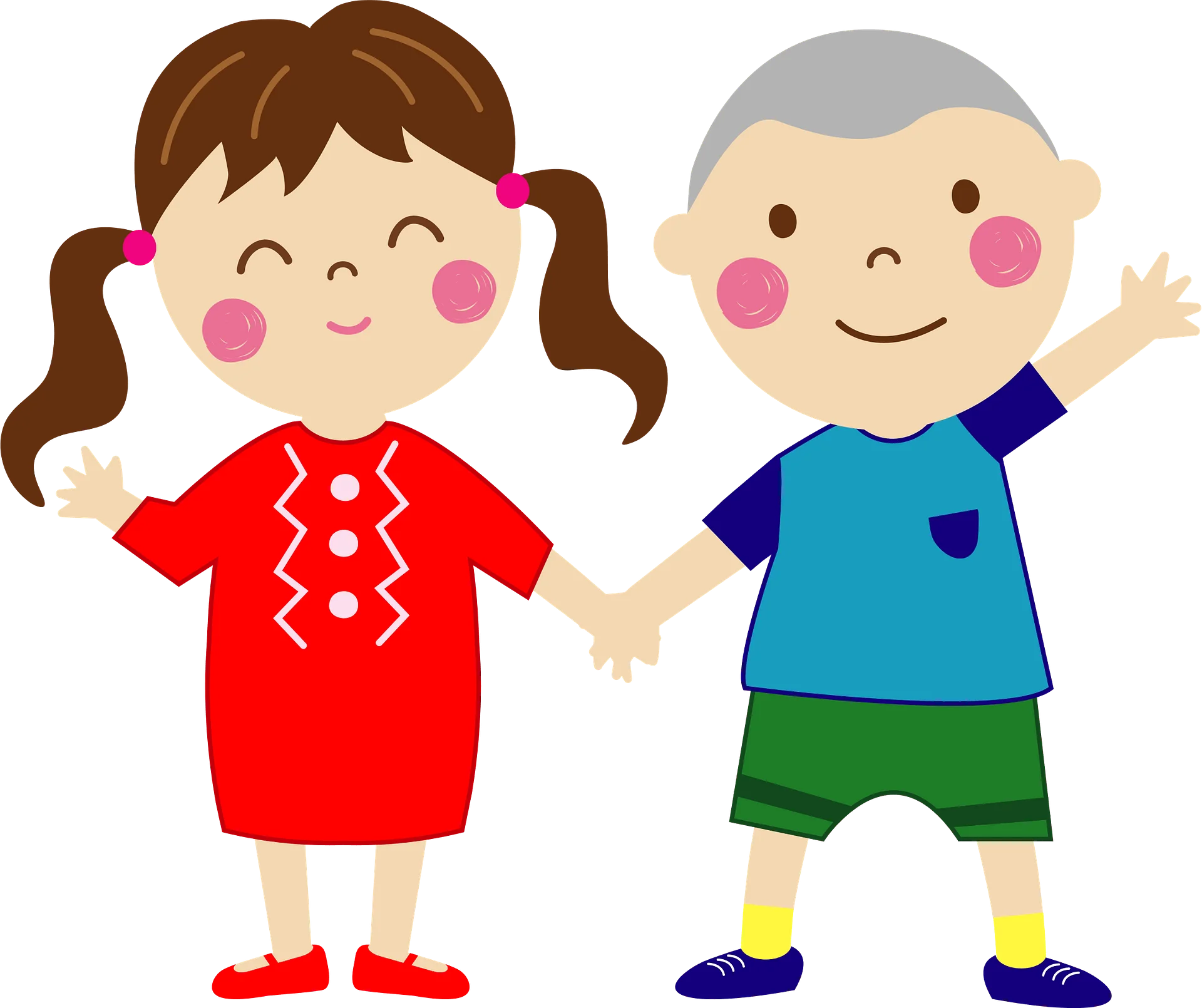Cheerful Children Holding Hands - Adorable Animation Friendship Illustration