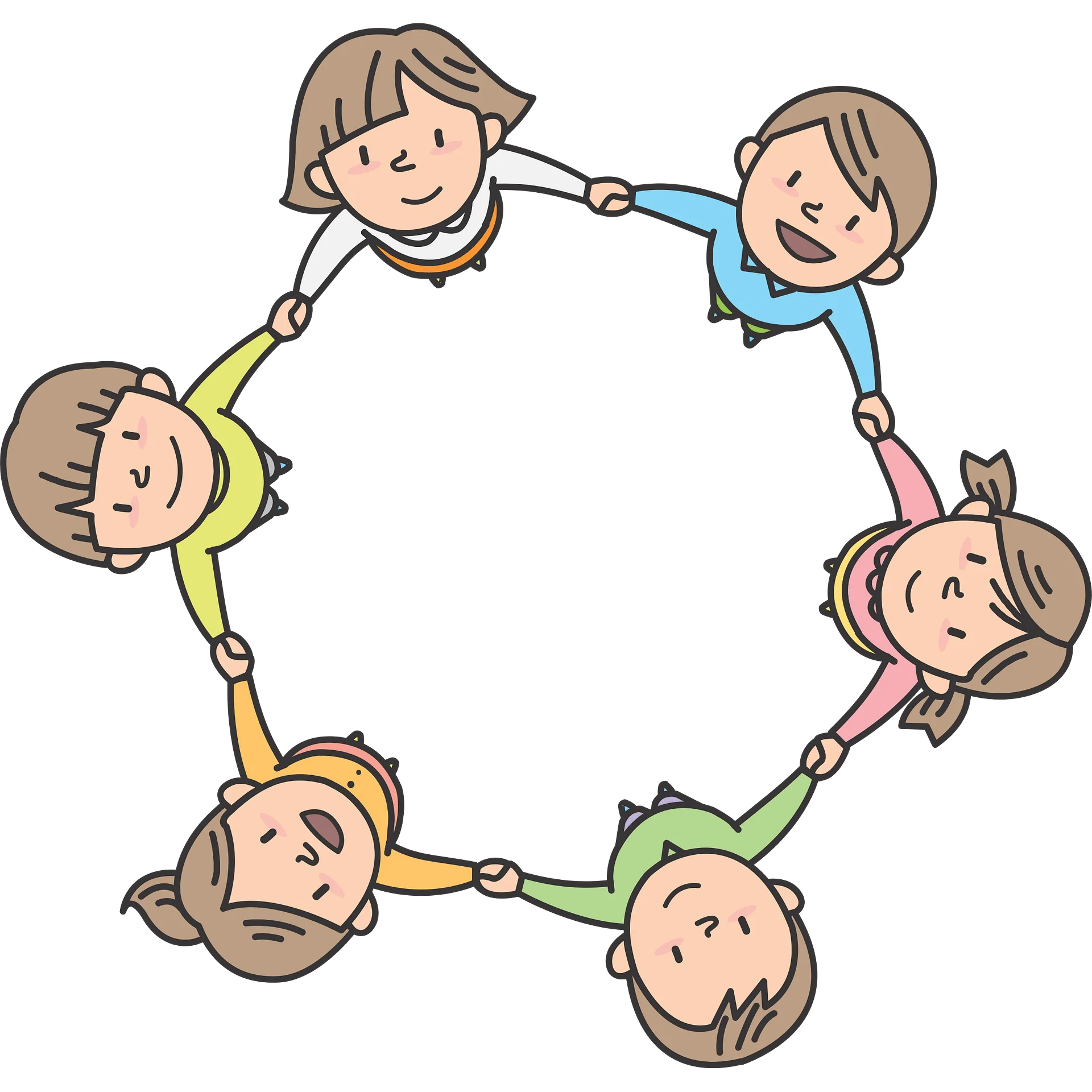 Cheerful Children in Circular Animation Holding Hands Together