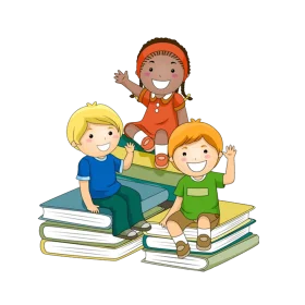 Cheerful Children Learning Together in Colorful Animation Illustration