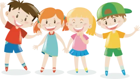 Cheerful Kids Cartoon Animation Characters Standing Side by Side