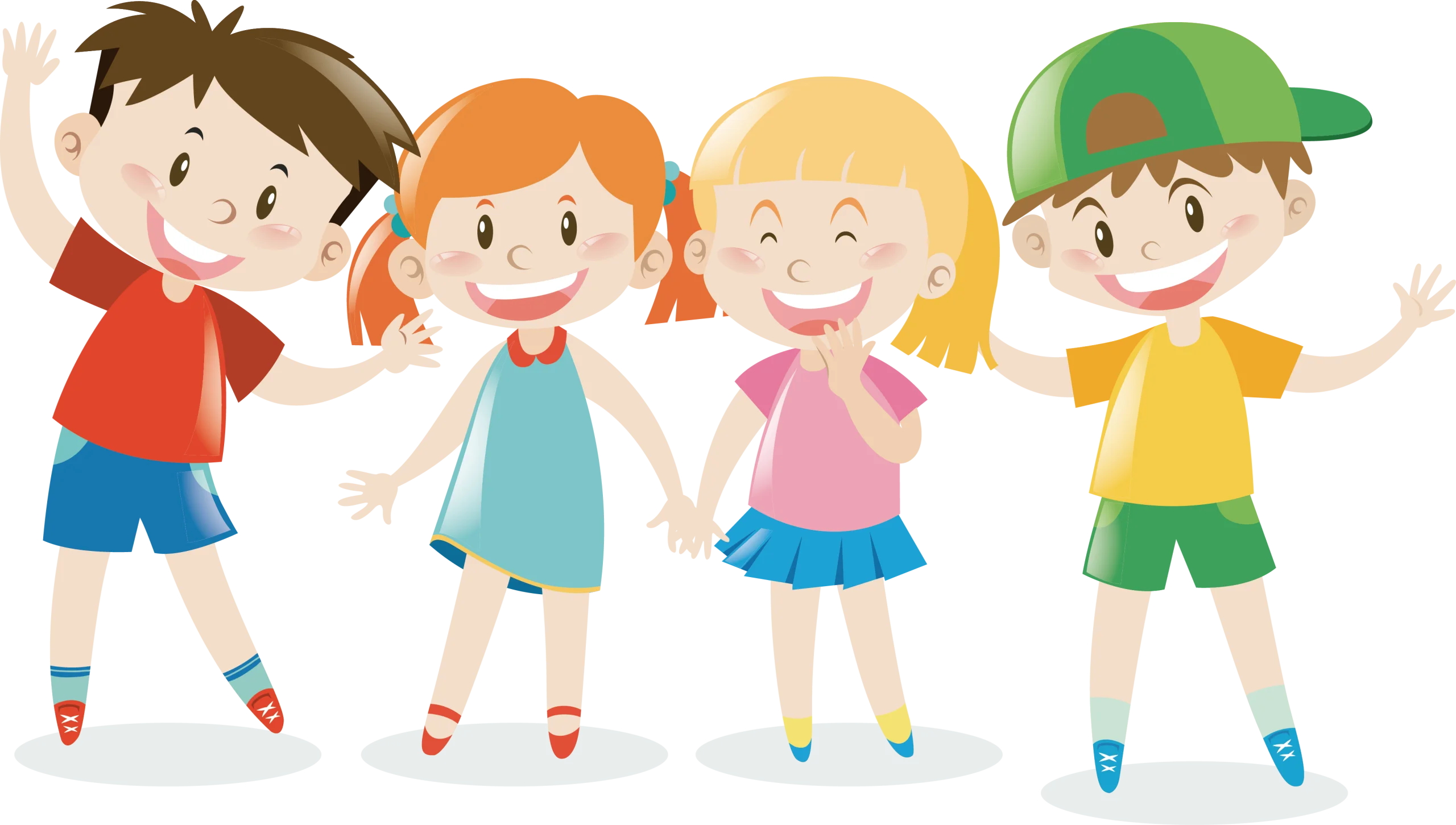 Cheerful Kids Cartoon Animation Characters Standing Side by Side