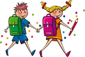 Cheerful School Children Animation Clip Art with Colorful Backpacks