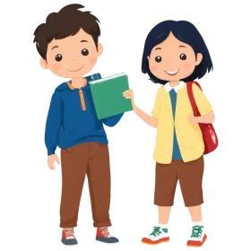 Cheerful School Children with Backpacks and Books Cartoon Clipart Illustration