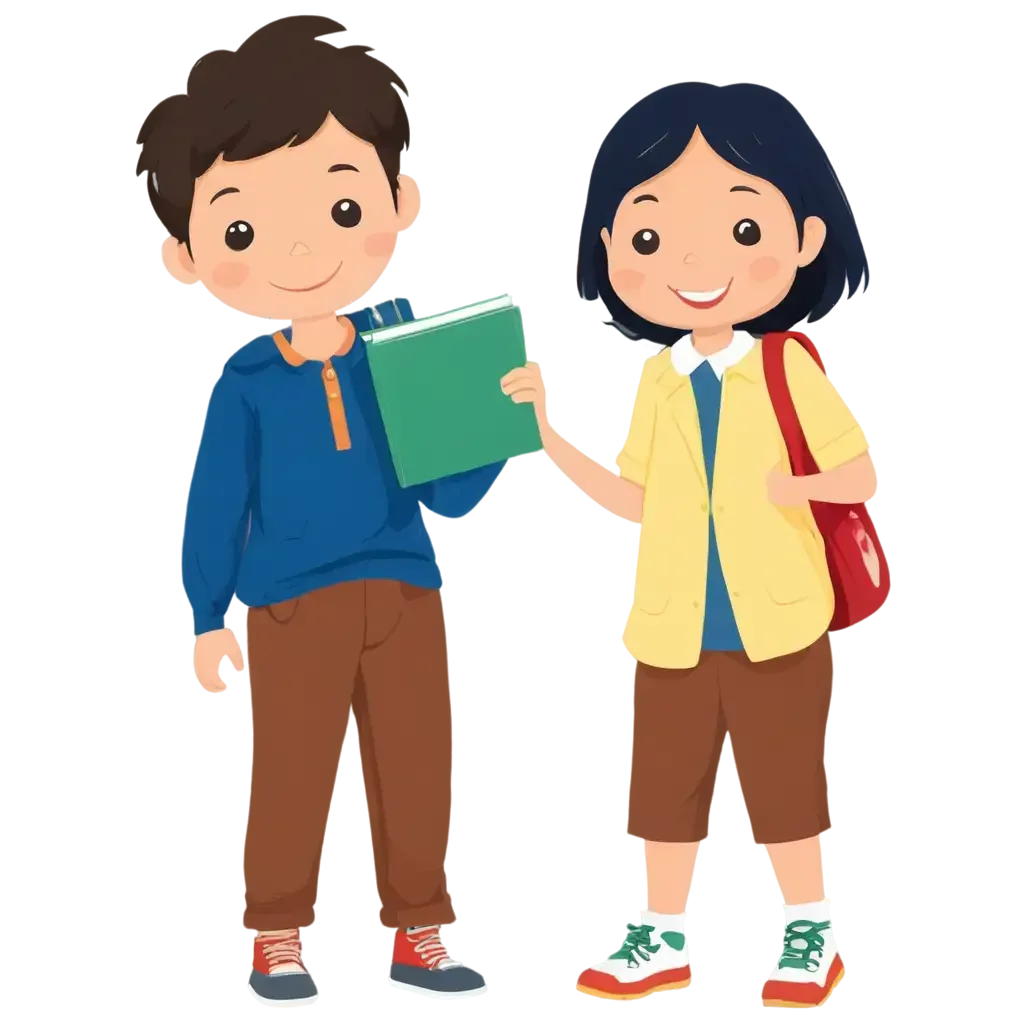 Cheerful School Children with Backpacks and Books Cartoon Clipart Illustration
