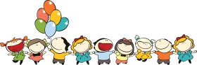 Happy Cartoon Children Holding Balloons in Cheerful Animation Celebration