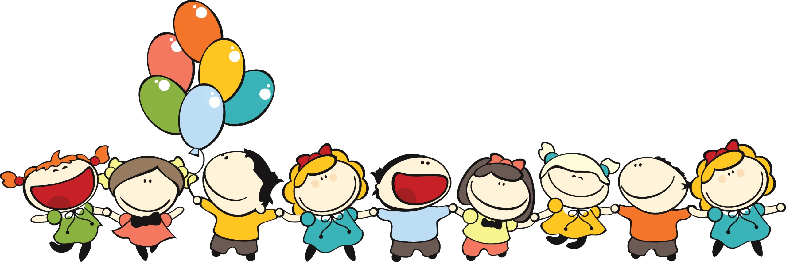 Happy Cartoon Children Holding Balloons in Cheerful Animation Celebration