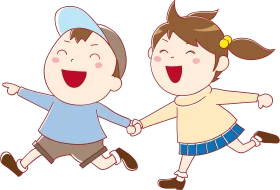Joyful Children Holding Hands Animation Clipart: Playful Friendship Sketch