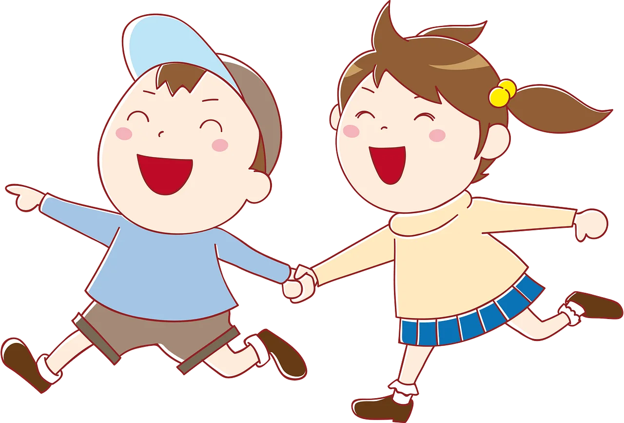 Joyful Children Holding Hands Animation Clipart: Playful Friendship Sketch
