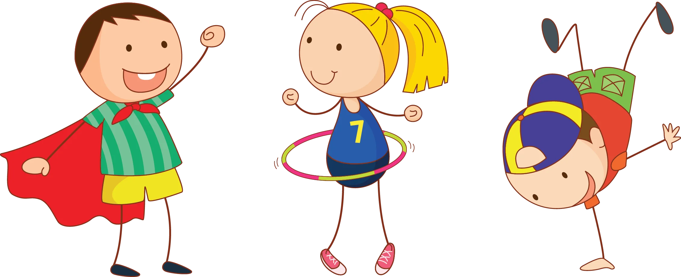 Playful and Energetic Cartoon Kids Clipart Showcasing Childhood Activities