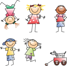 Playful and Whimsical Stick Figure Children Clipart Collection
