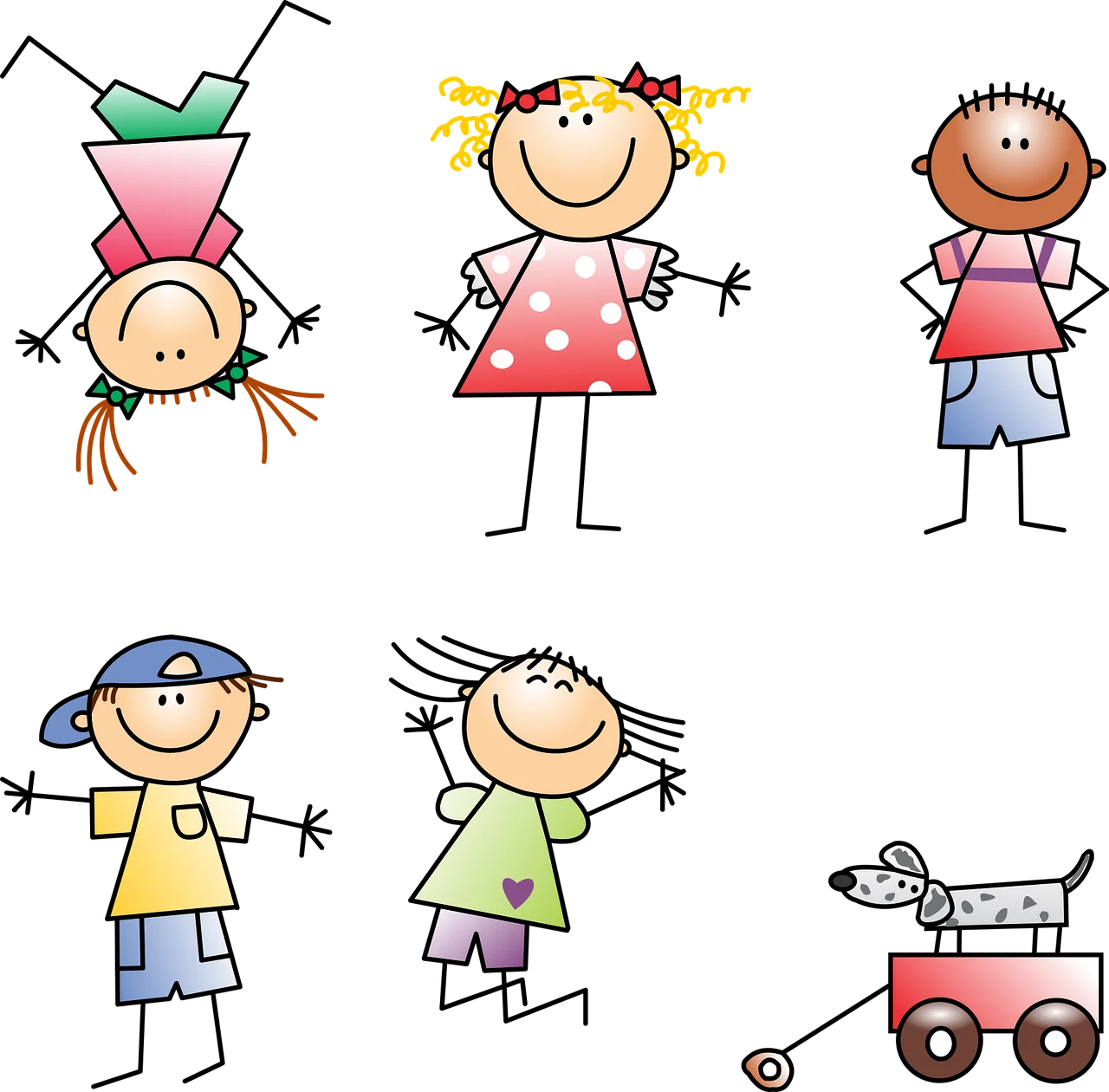 Playful and Whimsical Stick Figure Children Clipart Collection