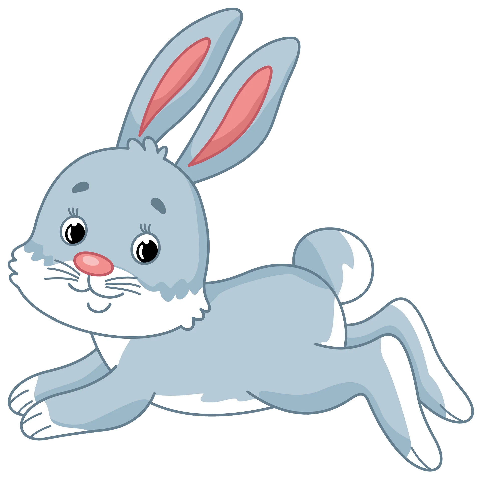 Playful Blue Bunny Leaping Forward in Adorable Cartoon Clipart Style