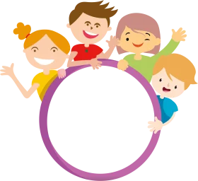 Playful Children Animation Gathering Around Colorful Circular Frame Design