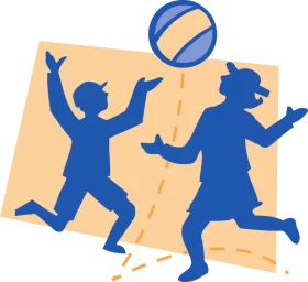 Playful Children Enjoying Dynamic Animation-Inspired Volleyball Game Silhouettes