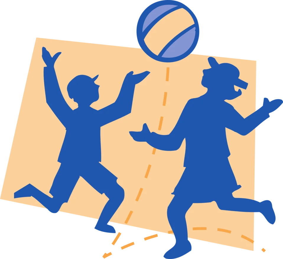 Playful Children Enjoying Dynamic Animation-Inspired Volleyball Game Silhouettes