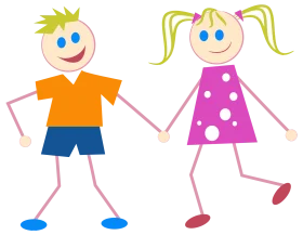 Playful Children Stick Figure Animation Holding Hands in Cheerful Cartoon Style