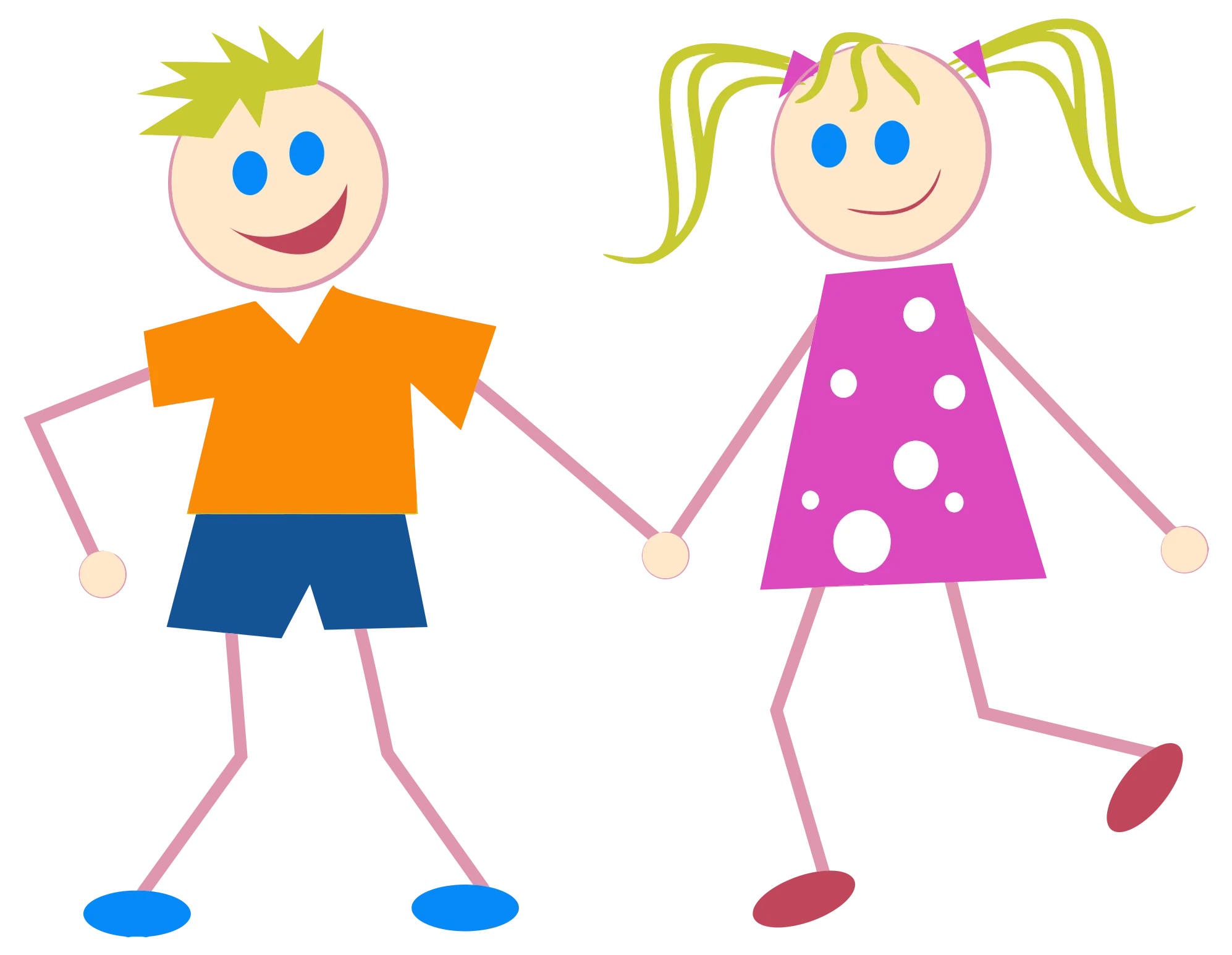 Playful Children Stick Figure Animation Holding Hands in Cheerful Cartoon Style