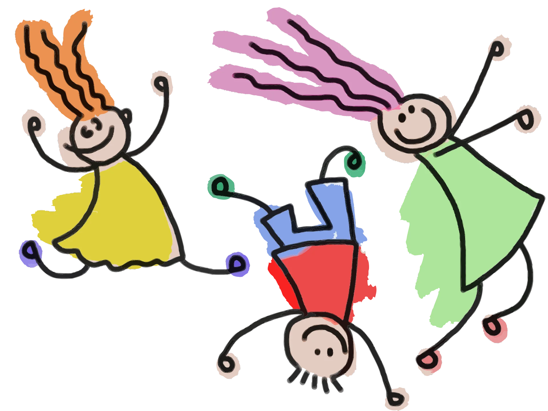 Playful Dancing Stick Figure Children Clipart - Whimsical Movement & Joy