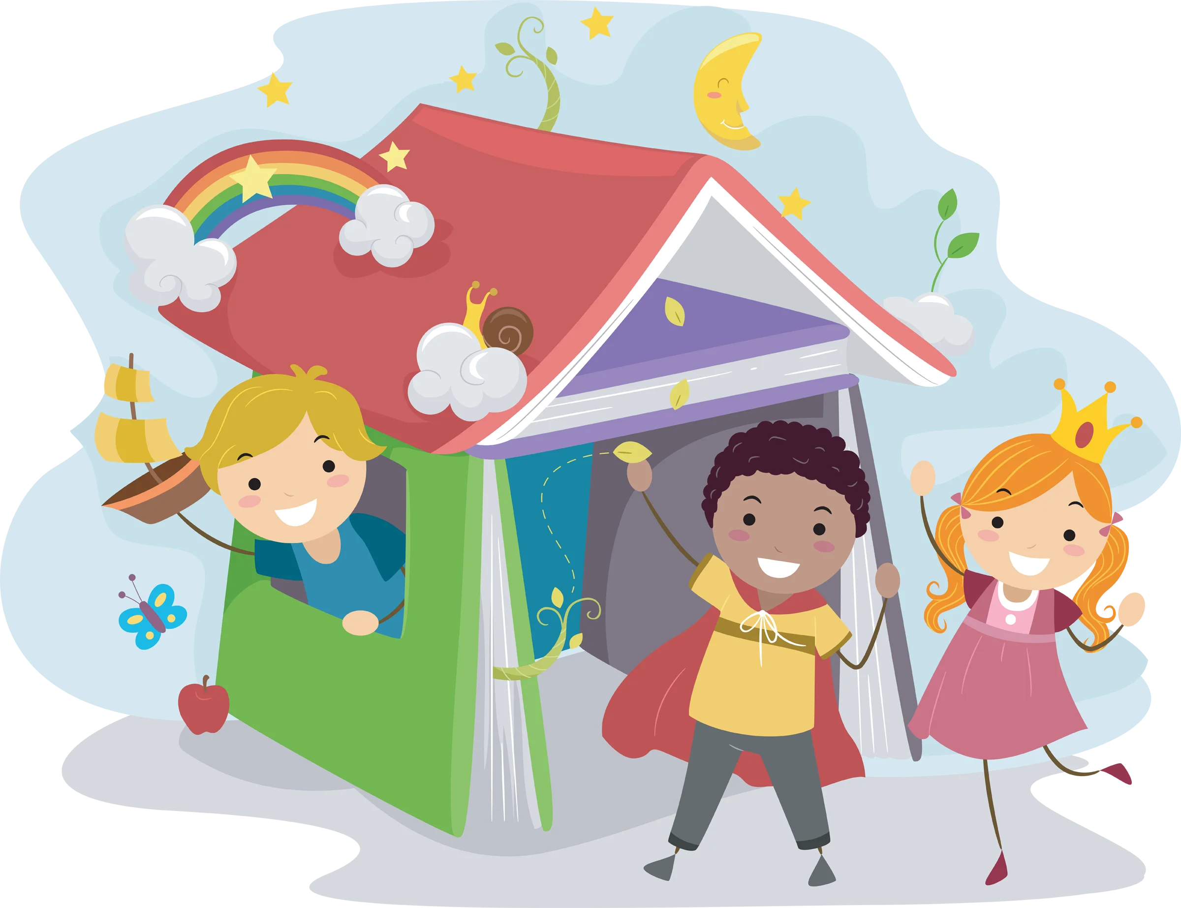 Playful Kids in Whimsical Multicolored Playhouse Clipart Scene of Joy and Adventure
