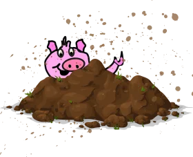 Playful Pink Pig Emerging from Muddy Terrain - Whimsical Cartoon Clipart Adventure