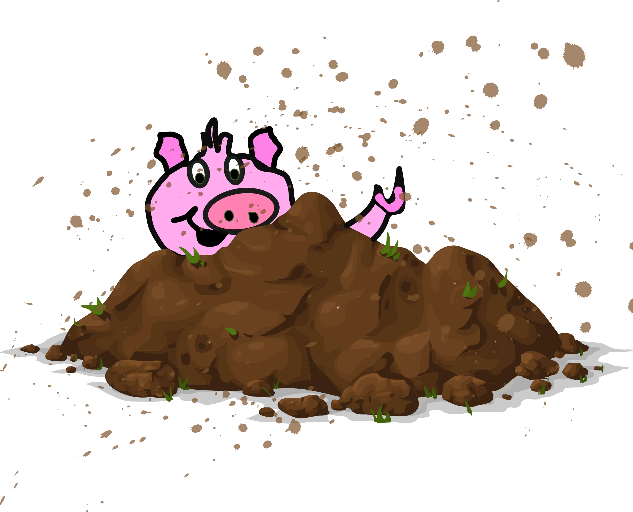 Playful Pink Pig Emerging from Muddy Terrain - Whimsical Cartoon Clipart Adventure