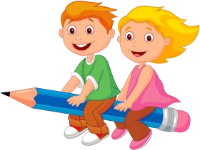 Playful School Children Animation Riding a Giant Colorful Pencil