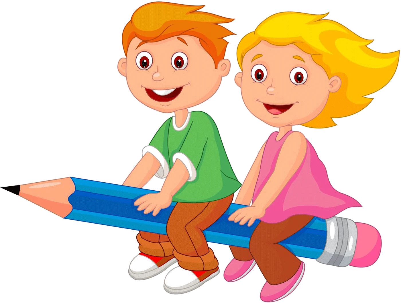 Playful School Children Animation Riding a Giant Colorful Pencil