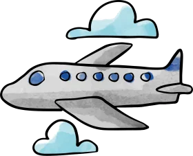 Charming Cartoon Passenger Airplane Soaring Through Soft Clouds Clipart Illustration